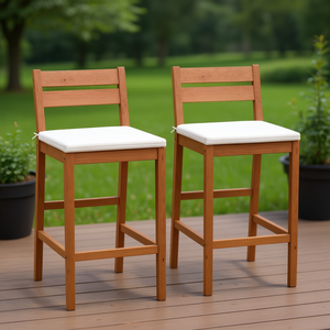 Ensemble de 2 tabourets de bar en bois d'extérieur avec coussin de siège moelleux, design moderne et contemporain pour terrasse et patio - Product Image 2