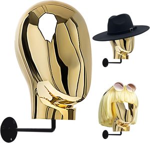 Luxury Boutique kim loại Tóc Giả hiển thị Hanger <span class=keywords><strong>Display</strong></span> racks Vàng mannequin Head Wall Mount - Product Image 4