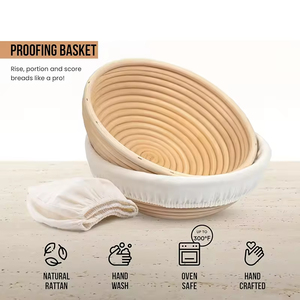 Artisan Sourdough <b>Bread</b> Making <b>Baskets</b> 9 Inch Handwoven Rattan <b>Baskets</b> and Cloth Liners Banneton <b>Bread</b> Proofing <b>Baskets</b> - Product Image 5