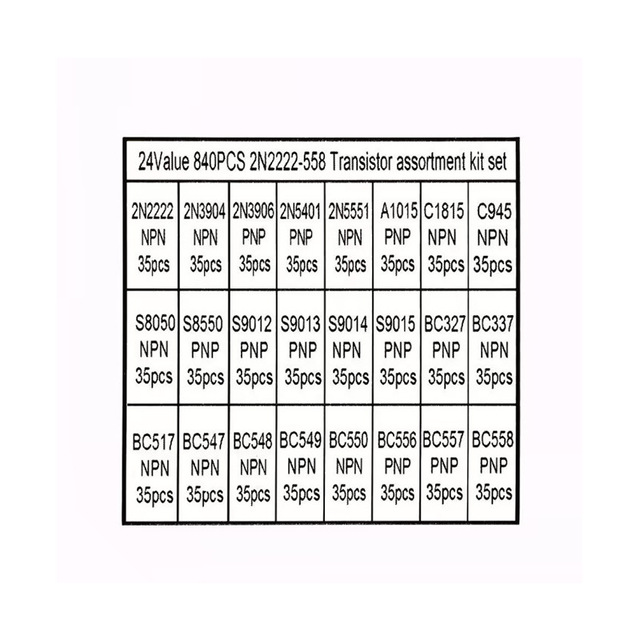 A Total of 840 NPN PNP Through-hole Transistor Box Sets in 24 Specifications, Including TO-92 with 24-compartment