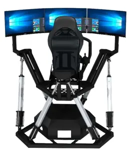 Ready to ship 6DOF VR racing game simulator dynamic platform with Drive Base Game Steering Wheel and Three 32-inch displayss