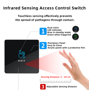 เซ็นเซอร์อินฟราเรด 12V ไฟ LED แสดงสถานะ ควบคุมการเข้าออก ปุ่มออกแบบไม่ต้องสัมผัสสำหรับปลดล็อคประตูภายในอาคาร ไฟ LED ส่องสว่าง - Product Image 6