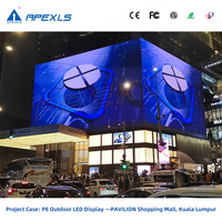 Apexls Mur vidéo LED extérieur P8, écran d'affichage couleur, panneau mural LED, écran publicitaire 3D pour façade de centre commercial en Malaisie