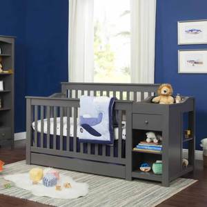 Lit bébé en bois massif de grande taille, blanc, en MDF, lit bébé en bois pour enfants, lit pliant avec tiroirs de rangement - Product Image 1