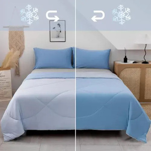 Cooling <b>Blanket</b> Bamboo Fiber Summer Quilted Ice Silk Light <b>Blue</b> Rectangle Machine Washable Minimalist Style - Product Image 1