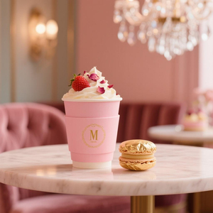 Customized 90 Caliber Double Wall Food Grade Kraft <strong>Paper</strong> <strong>Cups</strong> 8-12oz <strong>Pink</strong> with Printed Logo &amp; Eco-Friendly Hot Stamping Lids - Product Image 2