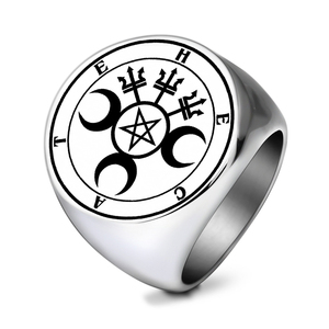 R070 Hecate Sigil diosa noche Luna fantasmas nigromancia hechicería bruja Wicca amuleto talismán grabado con láser anillos de acero inoxidable - Product Image 2
