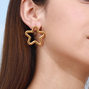 Boucles d'oreilles étoile et lune en acier inoxydable doré, forme géométrique, bijoux tendance pour femmes - Product Image 3