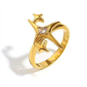 Anillos de Estrella de Circonio en Acero Inoxidable 316L con Baño de Oro PVD de 14k y 18k, Resistentes al Deslustre, Venta al Por Mayor Personalizada para Mujeres - Product Image 5