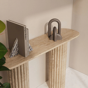 Mesa Consola KUMUSI FURNITURE Lorenzo Beige Travertino con Base Acanalado - Product Image 2