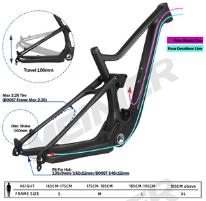 <span class=keywords><strong>Cuadro</strong></span> de Bicicleta de Montaña MTB de <span class=keywords><strong>Carbono</strong></span> 29er con Suspensión Completa T1000, Recorrido de 100 mm, Boost 148x12, BSA - Product Image 4