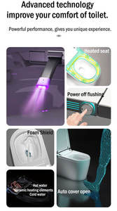 WC intelligent en céramique électronique avec capteur de chasse d'eau au pied, monobloc, automatique, intelligent, allongé, à siphon en S, siège chauffant pour salle de bain - Product Image 3