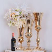 Vase trompette doré en métal, support à fleurs, centre de table pour mariage, décoration de table de mariage