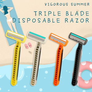 Wholesale Triple <strong>Blade</strong> Disposable <strong>Razor</strong> With Rubber Handle and Stainless Steel <strong>Blade</strong> - Product Image 6