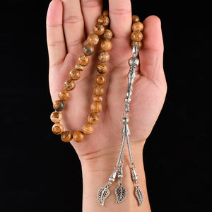 YS320 새로운 디자인 10mm 카키색 그림 재스퍼 돌 Tasbih Tasbeeh 기도 구슬 33 묵주 미스바하 무슬림 - Product Image 4