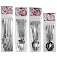 Ensemble de couverts 6 pièces en acier inoxydable, finition martelée, manche fin, finition miroir, style moderne et minimaliste, pour supermarché, style moyen-oriental