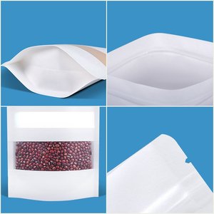 Sac en papier kraft blanc autoportant Noix de thé biodégradables Fruits Aliments secs Ouverture de fenêtre Gravure Impression Pizza Lait Sushi - Product Image 5