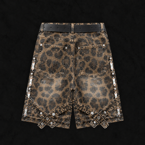 DiZNEW BSCI Fabrik Maßgefertigte Leopardenmuster-<span class=keywords><strong>Shorts</strong></span> Herren Schwere Denim Gothic Stickerei Strass-Besetzte Streetwear-<span class=keywords><strong>Shorts</strong></span> - Product Image 2