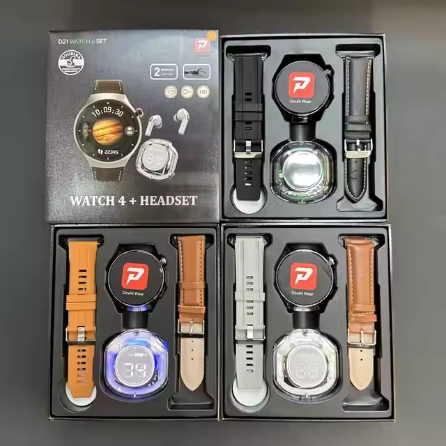 2025 Women Men D21 Watch 4 Set Relojes Smart Headphone 2 in 1 Set 1.52 Tft Bt Call Heart Rate Sport Smart Watch With Headphones