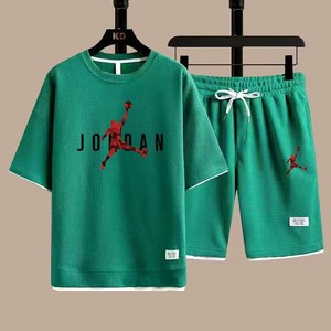 2023 Zomer Cross Border Heren Trend Effen Kleur Eenvoudige Set Ronde Hals Casual T-Shirt + Dunne Broek Casual Tweedelige Set - Product Image 5