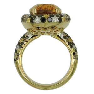 Anillo de boda con diamantes Moissan amarillos de fantasía en oro puro de 18 quilates con diamantes ovalados - Product Image 2
