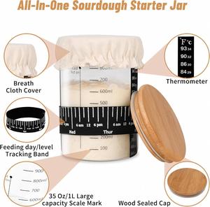 Kit de démarrage de levain à bouche large de 24 oz avec thermomètre, étiquettes, spatule, couvercle en tissu, couvercle en aluminium, écologique et compatible lave-vaisselle - Product Image 2