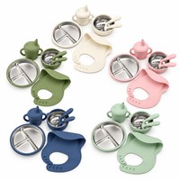Ensemble d'alimentation pour bébé en silicone et acier inoxydable personnalisé OEM avec assiette et bol à ventouse multicolores pour la vente en gros