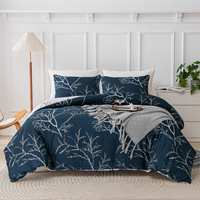 Parure de lit imprimée feuilles et branches en fibres synthétiques brossées, style AB, trois pièces réversibles, best-seller transfrontalier