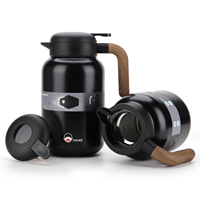 Thermos écologique en acier inoxydable à double paroi avec poignée en grain de bois Carafe à café et théière à eau chaude avec isolation sous vide