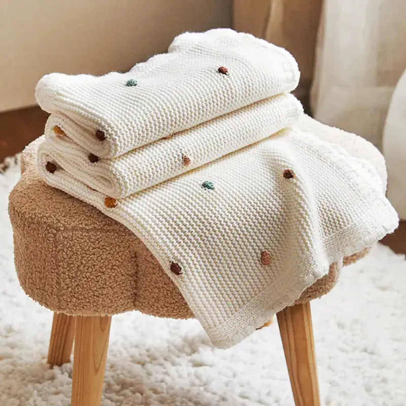 Manta de algodón orgánico Reversible hecha a mano para bebé, manta suave de Cachemira tejida a ganchillo, se puede personalizar