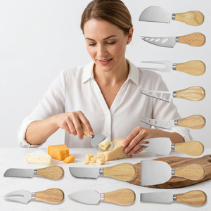 Cuchillo para Queso de Acero Inoxidable con Hoja Pequeña de Acacia, Mango de Madera, Tenedor para Queso Plano y Estrecho, Espátula Pequeña, Utensilios de Repostería Ecológicos - Product Image 4