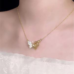 Dames Roestvrijstalen Ketting Met Magnetische Vlindersluiting Niet-Aanslag Verguld Diamant Parel Zirkoon Ingelegde Kraag - Product Image 5