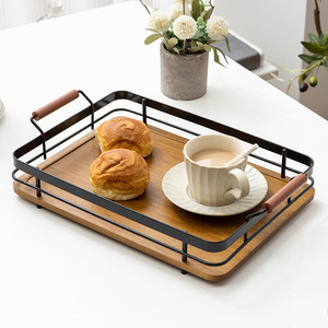 ถาดไม้ไผ่ทรงสี่เหลี่ยมกรอบสีดำฐานสีน้ำตาล สำหรับเสิร์ฟชา กาแฟ ขนมปัง ผลไม้ ใช้ในบ้าน โรงแรม - Product Image 2