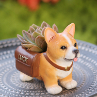 Pot à plantes succulentes en forme de chien Corgi prêt à être expédié, pot à fleurs en résine en forme de chiot avec sac porte-bonheur, pot à plantes en forme d'animal pour la décoration de la maison et du jardin