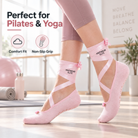 Chaussettes de yoga et de Pilates en coton antidérapantes à semelle intégrale avec logo personnalisé, ruban enveloppant et attaches, vente en gros OEM, faible MOQ