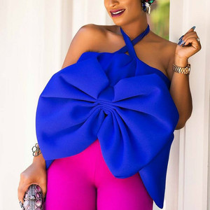 Sexy Party Neue Patchwork Bowtie Backless <span class=keywords><strong>Women</strong></span> Clubwear Blusen - Product Image 2