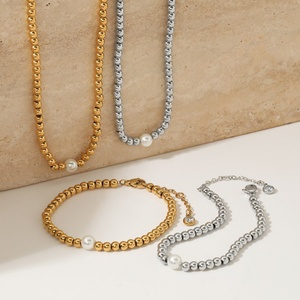 18K Gold Stainless Steel Beads <b>Bracelet</b> Fashion Necklace <b>Freshwater</b> Natural <b>Pearl</b> Necklace Factory Fashion Jewelry - Product Image 3