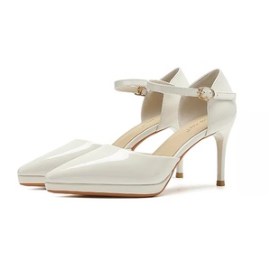 Tacchi Alti Personalizzati per Donne, <span class=keywords><strong>Eleganti</strong></span> Sandali a Stiletto con Punta Chiusa, Tomaia in Pizzo Verniciato, Aumento di Altezza per Spose e Signore - Product Image 6