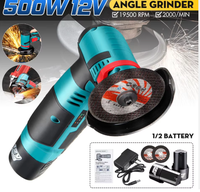 Mini-meuleuse d'angle sans fil sans balais 500W, outil électrique portable de meulage, de découpe et de polissage avec 2 batteries pour le bricolage à domicile