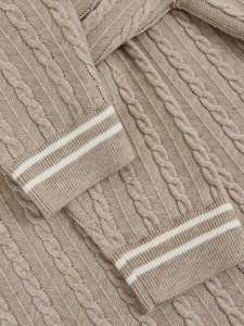 Suéter Masculino Bege de Tricô Trançado com Meio Zíper, Gola com Detalhes Contrastantes, Mistura de Lã, Estilo Casual Elegante - Product Image 6