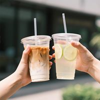 Gobelets en plastique PET transparents personnalisables avec logo imprimé, 16oz, 32oz, 12oz, avec couvercles et pailles pour boissons