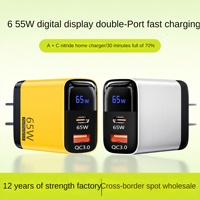 Chargeur à affichage numérique intelligent 65W C Multi-port Type-C QC3.0 Charge rapide PC + ABS Adaptateur de chargeur USB universel