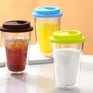 Mug à thé, lait ou café en verre borosilicate personnalisé avec logo, 350 ml, 550 ml, gobelet à double paroi en verre de 12 oz avec couvercle en silicone - Product Image 6