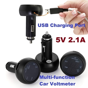 Moniteur de batterie de voiture 3-en-1 : Voltmètre numérique LED, Port de charge USB et Thermomètre, Adaptateur allume-cigare USB - Product Image 5