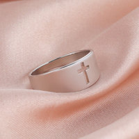 Croix religieuse bague en acier inoxydable hommes et femmes Simple galvanoplastie ne se décolore pas croix creuse or argent bague noire