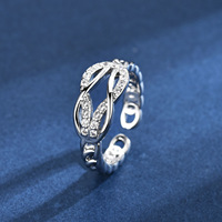 Bague en cuivre de style européen et américain, incrustée de zircon, pour femme, élégante, haut de gamme, ouverte et ajustable, vente en gros transfrontalière