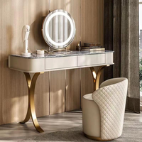 Ensemble de coiffeuse moderne modulaire réglable et portable en bois avec miroir éclairé et tabouret – Table de maquillage écologique pour petites maisons