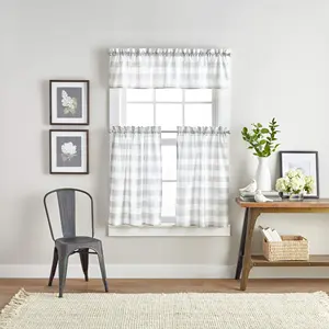 Modern Country Modern Rustic Farmhouse Buffalo Check 3 Piece Kitchen Curtains Set Window Valance And Cafe Tiers