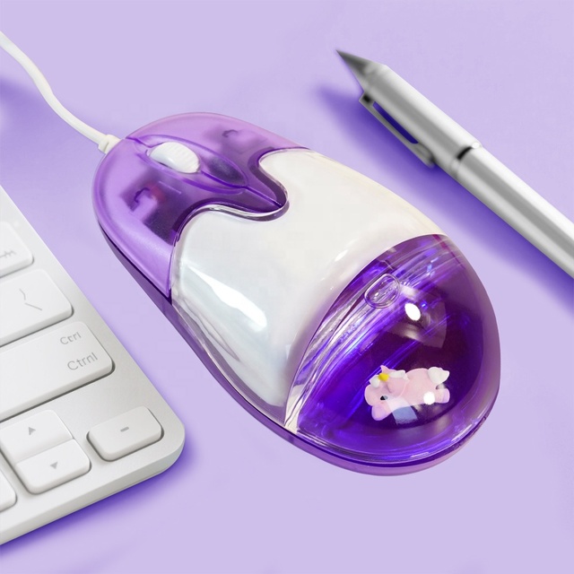 Custom Logo Unique Aqua Liquid Classic Animal Pattern Acrylic Optical Computer Floating Water Oval Wired Mouse USB Cable