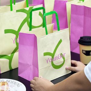 Sacs en papier kraft avec logo personnalisé pour boulangerie, café, plats à emporter, emballage écologique durable avec poignée - Product Image 3